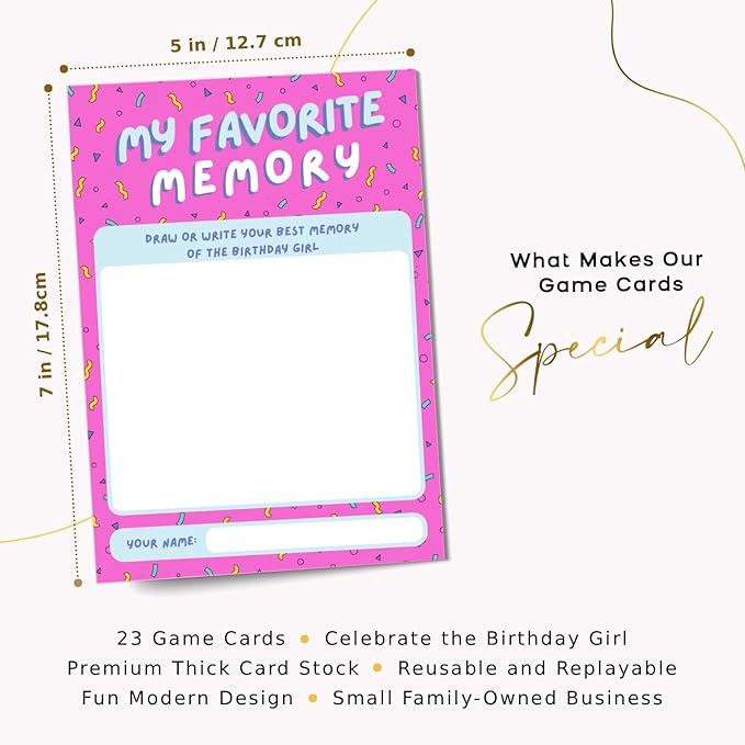 Markt My Favourite Memory, Birthday Party Games for Kids Party Games, Game Supplies and Activities for Teens, Boys or Girls- Can Play with Who Knows The Birthday Girl Best or Bingo