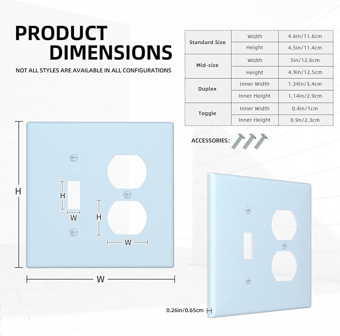 Light/Royal Blue 2 Gang Single Toggle/Duplex Combo Outlet Light Switch Cover, Teal Turquoise Navy Blue Combination 1-Toggle 1-Decorator/Receptacle Wall Plate Electrical Faceplate Covers