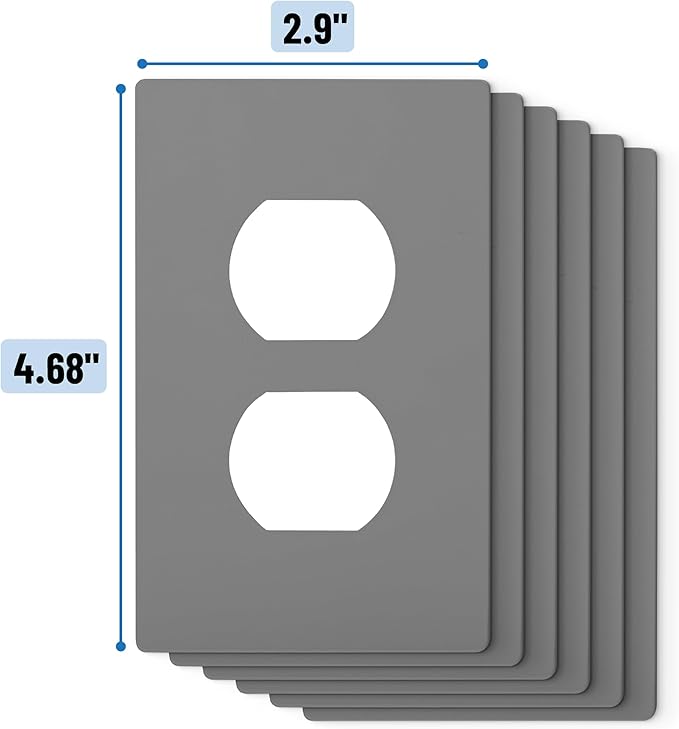Bates- Screwless Duplex Wall Plates, 6 Pack, Grey, Screwless Wall Plate Cover
