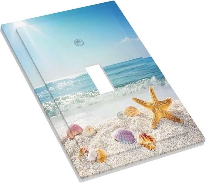 Decorative Light Switch Cover Summer Beach Colorful Seashell Starfish 1 Gang Single Toggle Device Electrical Faceplate Switchplates Decorator Outlet Wall Plate For Kids Room Nursery Decor