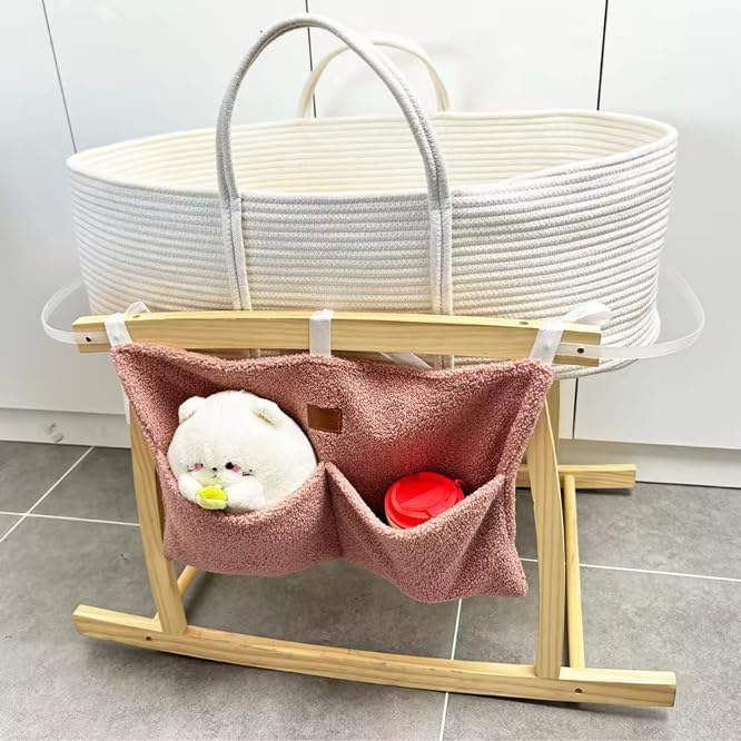 Adm&Eve Bedside Diaper Caddy - Teddy Material With 2 Compartments for Baby Carrier, Crib, Stroller & Changing Table, Hanging Storage Organizer (Dust PINK)
