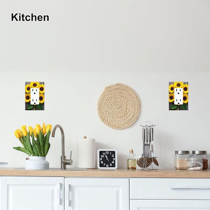 Sunflower Floral Wood 1-Gang Rocker Wall Plate, Yellow Sunflower Switch Plate for Kitchen, Bedroom, Farmhouse & Sunroom