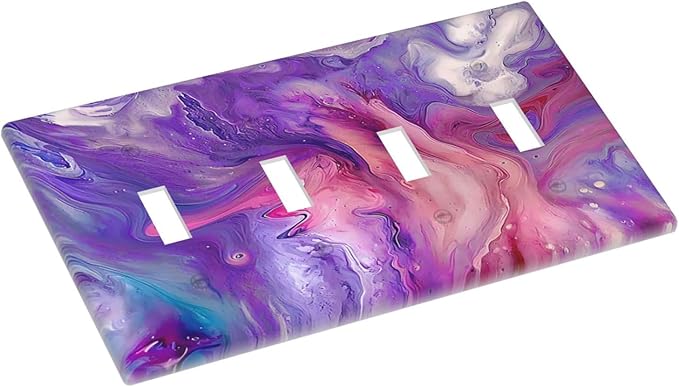 Liquid Marble Modern Abstract Texture Abstract Purple Paint Wall Art Light Switch Covers Quad Toggle 4 Gang Wall Plate Decorative Switch Plates Electrical Faceplate for Office Living Room Decor