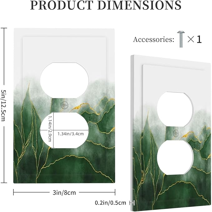 Decorative Outlet Covers Green Gold Leaf Marble Modern Abstract 1 Gang Duplex Light Switch Cover Plate Electrical Switch plates WallPlates Socket Covers for Kitchen Bathroom Decor