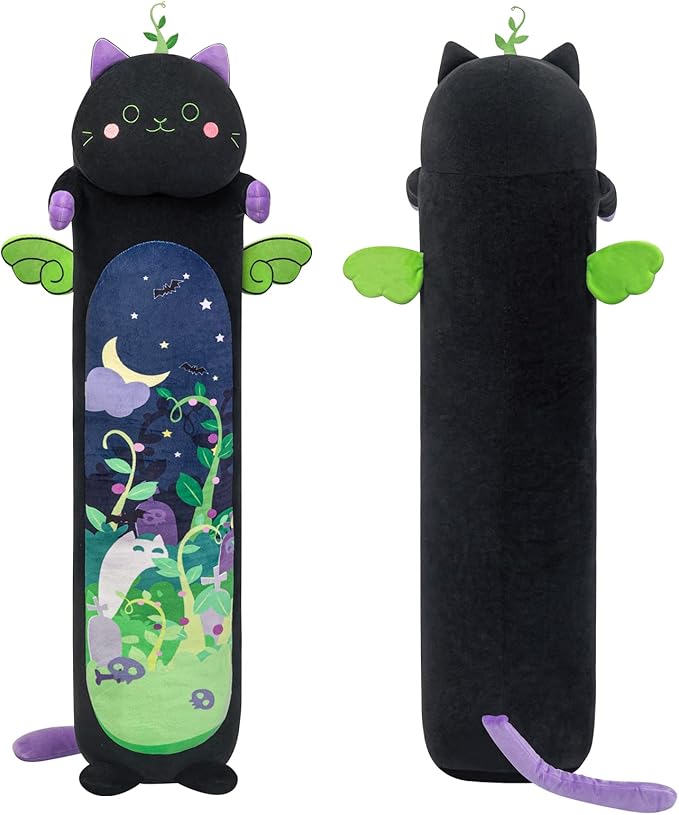 Mewaii Long Cat Plush 5 Sizes, 120% Extra Filling Giant Plushness Kids Body Pillow, Kawaii Cute Black Cat Stuffed Animals Plushies, Big Long Body Pillow Black Cat Plush Gift for Girls 53”