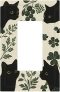 Decorative Outlet Covers Funny Black Cat Green Leaf 1 Gang Rocker Light Switch Cover Plate Single Wall Plates for Electrical Outlets Switch Plate Covers Faceplate for Bedroom Home Decor