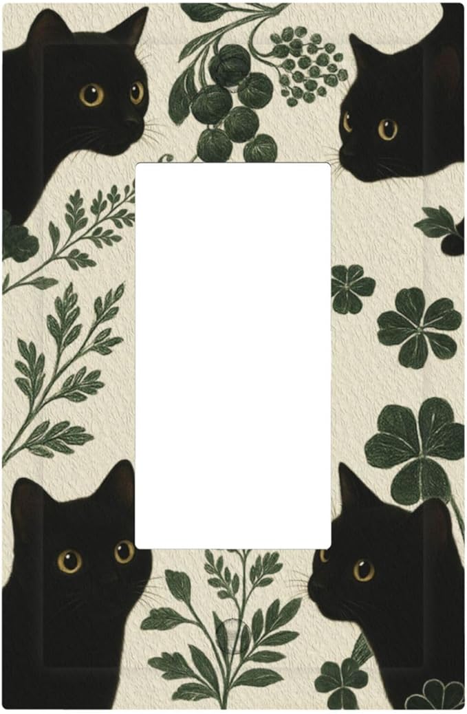 Decorative Outlet Covers Funny Black Cat Green Leaf 1 Gang Rocker Light Switch Cover Plate Single Wall Plates for Electrical Outlets Switch Plate Covers Faceplate for Bedroom Home Decor