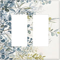 Decorative Outlet Covers with Green & Blue Watercolor Eucalyptus Botanical Foliage Design 2 Gang Wall Plate Double Rocker Light Switch Cover Switch Plate Cover for Contemporary Living Room