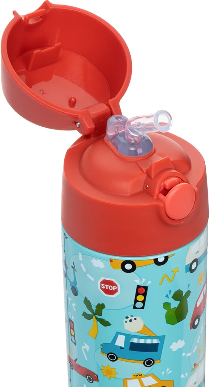 Snug Insulated Kids Water Bottle with Straw & Spout – Double-Wall Stainless Steel, Leakproof, Easy-Flip Lid – For School, Travel, Toddlers & Big Kids - Cars, 12oz