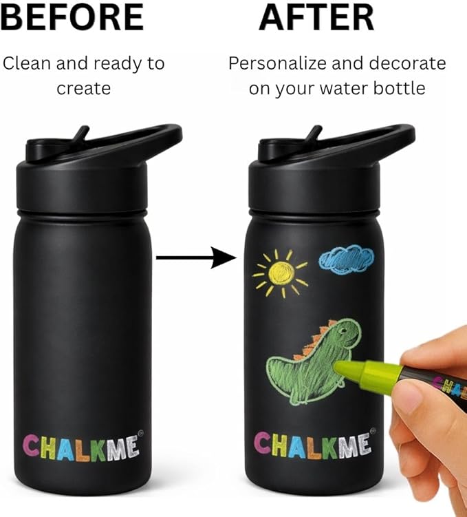 Kids Water Bottle 11.9oz Stainless Steel Vacuum Insulated with Washable Markers Included, Decorate Your Own Water Bottle, Dishwasher Safe, Easter Basket Stuffers for Boys & Girls