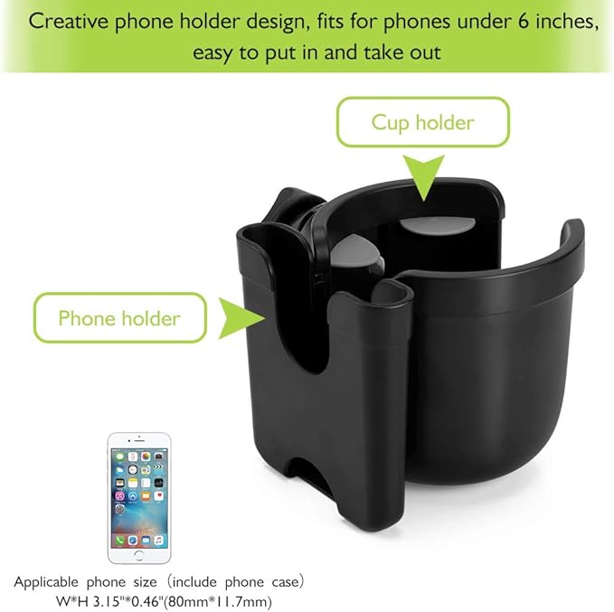 Accmor Stroller Cup Holder with Phone Holder, Bike Cup Holder, Universal Cup Holder for Uppababy Nuna Doona Strollers, 2-in-1 Cup Phone Holder for Stroller Bike Accessory