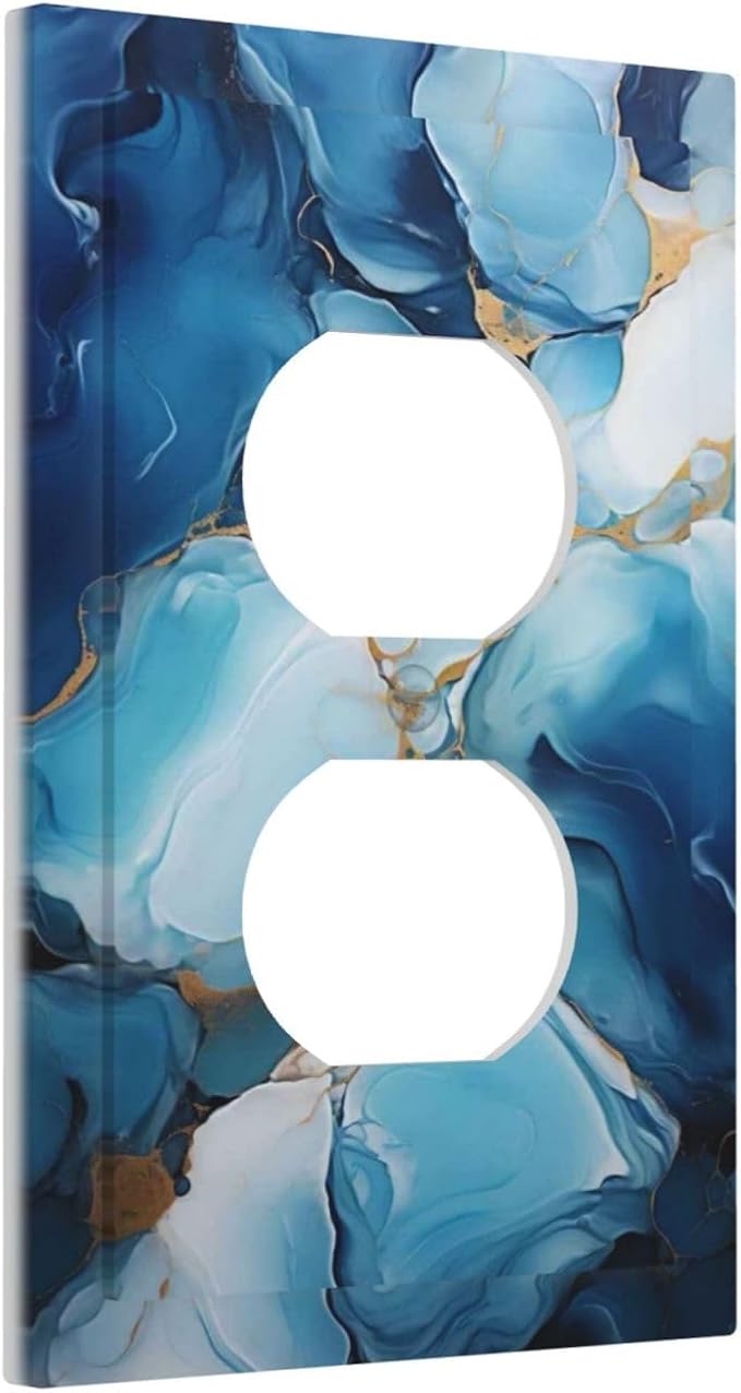 Decorative Outlet Covers Artistic Abstract Blue Marble Gold Line Painted 1 Gang Wall Plate Receptacle Duplex Light Switch Cover Plate Single Dual Plug Covers Electrical Switchplate