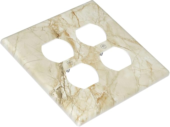 Light Switch Cover Plate Creamy Beige Marble Abstract Minimalism 2 Gang Socket Covers Double Duplex Wallplates Switch Plates and Outlet Covers for Bathroom Home Decor