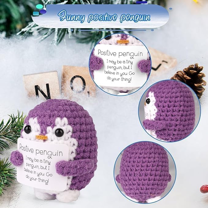 Mini Funny Knitted Penguin Toy Cute Animals Potato Doll with Encouragement Card Gift for Kids Girls Boys Women Friends Birthday Party Decoration