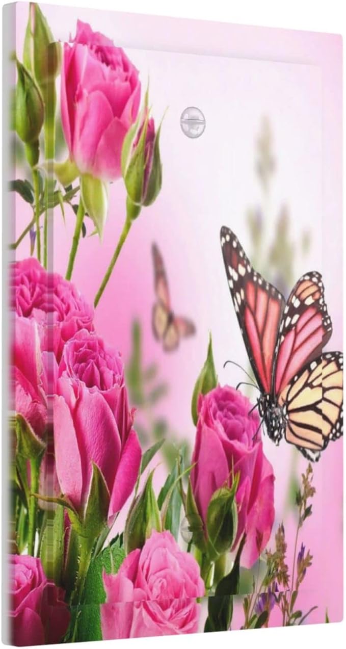 Pink Rose Light Switch Cover No Device Wall Plate Decorative 1 Gang Blank Faceplate Electrical Switchplate Spring Butterfly Floral Teen Girl Woman Valentine's Day Kitchen Bathroom Home Art Panel Decor