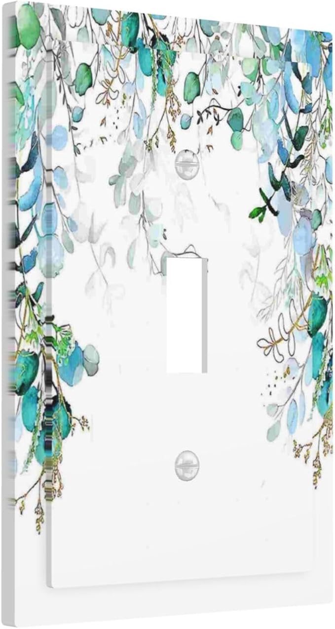 Decorative Light Switch Plate Covers Bohemian Green Eucalyptus Leaf Pine Leaves 1 Gang Wall Plate Single Toggle Switch Cover Plate Jumbo Electrical Switchplate Receptacle Faceplate
