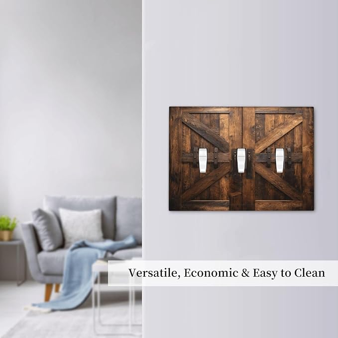 Decorative Light Switch Cover Plate Retro Brown Wood Barndoor 3 Gang Wall Plates for Electrical Outlets Triple Toggle Switch Plate Covers Outlet Covers Faceplate for Farmhouse Decor