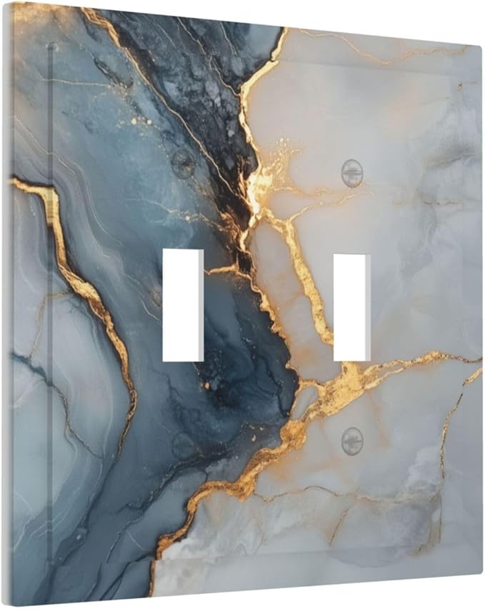 Abstract Blue Granite Luxury Texture Print 2 Gang Light Switch Cover Double Toggle Wall Plate Decorative Electrical Switchplate Covers for Country Bedroom Kitchen Living Room Decor