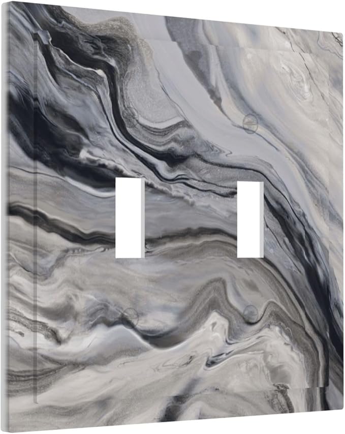 Grey And White Marble Abstract Art Print Decorative Switch Plates 2 Gang Double Toggle Outlet Light Switch Cover Wall Plate Electrical Faceplate for Bathroom Kitchen Decor