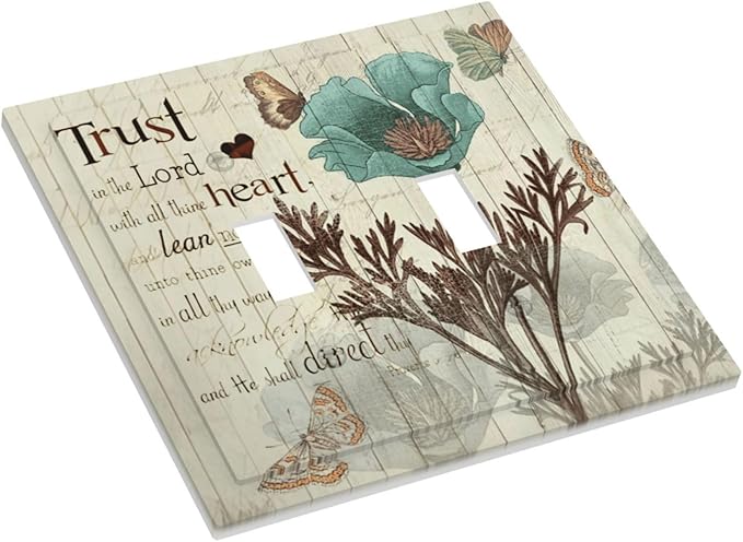Rustic Elegant Teal Tulip Bible Inspirational Quote Decorative Switch Plates 2 Gang Double Toggle Outlet Light Switch Cover Wall Plate Electrical Faceplate for Farmhouse Bedroom Decor