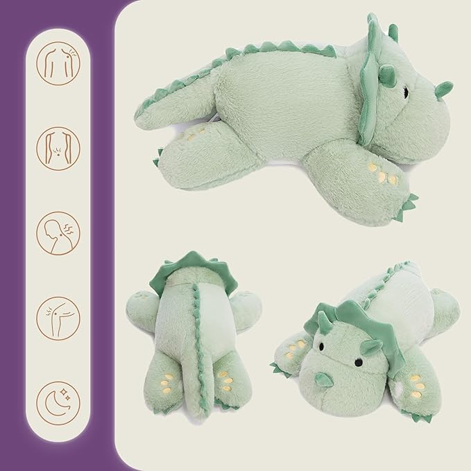 KOWSI® Microwavable 2 LB Weighted Stuffed Triceratops Animals Plush - 16 Inch Heated Dinosaur Plushie for Warmth & Comfort - Light Green Dino Squished Pillow - Cute Soft Toy for Adults & Children