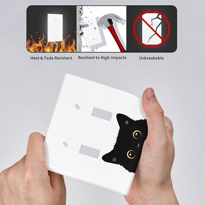 Cute Cat Black Double Light Switch Cover Plates Decorative 2 Gang Wall Plate Double Toggle Lightswitch Cover
