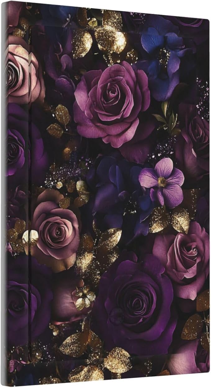 Decorative Blank Wall Plate with Luxurious Purple Roses Gold Accents Leaves Design Single Gang No Device Outlet Covers 1 Gang Light Switch Covers for Romantic Bedroom/Living Room Decor