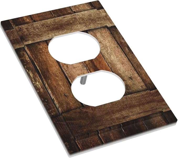 Brown Wooden Barn Door Old Wood Print Outlet Covers 1 Gang Duplex Light Switch Cover Decorative Switch Plates Electrical Receptacle Faceplate Wall Plate for Farmhouse Home Decor