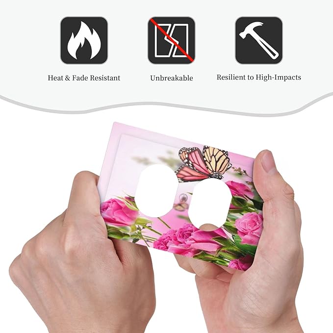 Pink Rose Romance Flowers Green Leaves Spring Scenic 1 Gang Outlet Covers Duplex Receptacle Wall Plate Decorate Electrical Faceplate Switchplates Flower Butterfly Ladies Valentine's Day Bathroom Decor