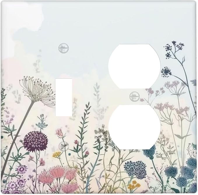 Colorful Wildflower Watercolor Dandelion Floral Wallplates 1 Toggle 1 Duplex Switch Plate Electrical Gfci Faceplate Decorative Light Switch Covers For Cabin Home Decor