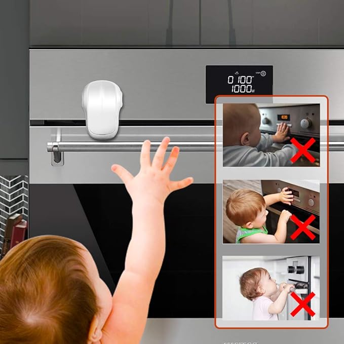 EUDEMON Child Safety Heat-Resistant Oven Door Lock, Oven Front Lock for Kids Easy to Install, Use Adhesive,No Screws or Drill (1 Pack,White)(ONLY for Flat Surface)