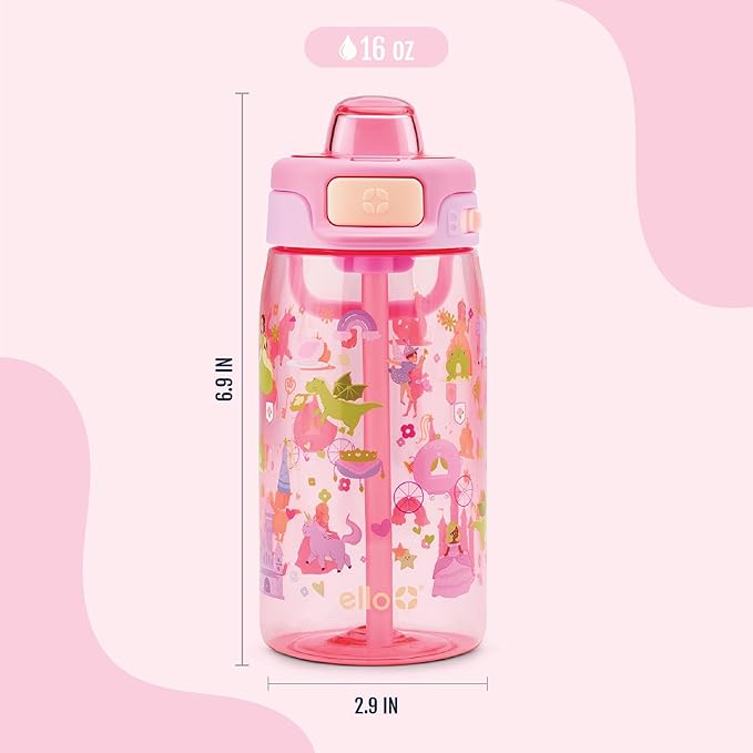 Ello Kids Pop & Fill 16oz Tritan Plastic Water Bottle with Quick Fill Technology, Leak Proof Locking Lid, Sip & Chug, BPA Free, Dishwasher Safe, For School, Lunchboxes, Royal Palace
