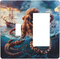Outlet Covers Deep Ocean Octopus Sailboat Sea Monster 2 Gang Combo Light Switch Cover Plate Toggle Rocker Wallplates Decorative Switch Plates and Outlet Covers for Bathroom Bedroom Decor