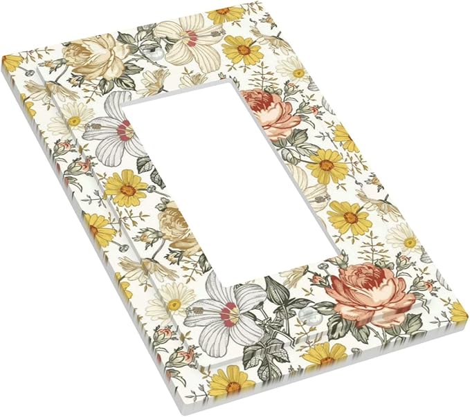 Multicolor Peony Daisy Vintage Floral Flower Decorative Outlet Covers 1 Gang Single Rocker Light Switch Cover Plate Wall Plates GFCI Faceplate for Bedroom Living Room Decor