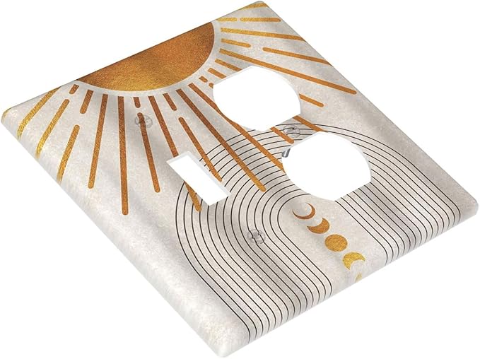 Decorative Outlet Covers Mid Century Gold Sun Abstract Arch Boho Moon 2 Gang Wall Plate Cover Single Toggle Duplex Combo Two Switch Light Switch Cover Plate Jumbo Dual GFCI Face Plate