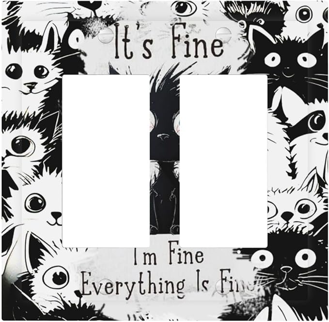 Funny Black Cat Inspirational Quotes Patterns Decorative Outlet Covers 2 Gang Double GFCI Rocker Electrical Wall Panels Light Switch Cover Plate for Kids Room Nursery Decor