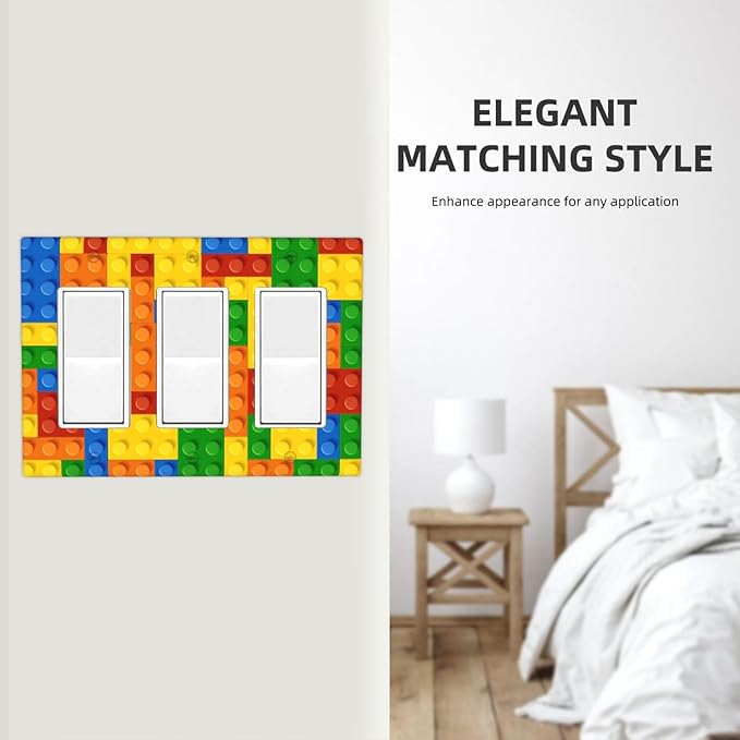 Colorful Bricks Triple Gang Rocker Decorative Light Switch Cover, 3-Gang Wall Plate Outlet Cover