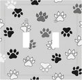 Monochrome Paw Print Double Toggle Switch Cover - 2-Gang Standard US Size Minimalist Dog Lover's Pet Paws Light Switch Covers, Neutral Tone for Pet Owners Decor