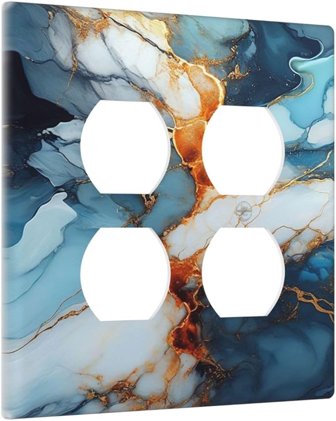 Personalized Light Switch Cover Plate Golden Abstract Luxury Marble 2 Gang Decorative Switch Plate Double Duplex Wall Plates Switch Plates and Outlet Covers for Livingroom Bathroom Decor