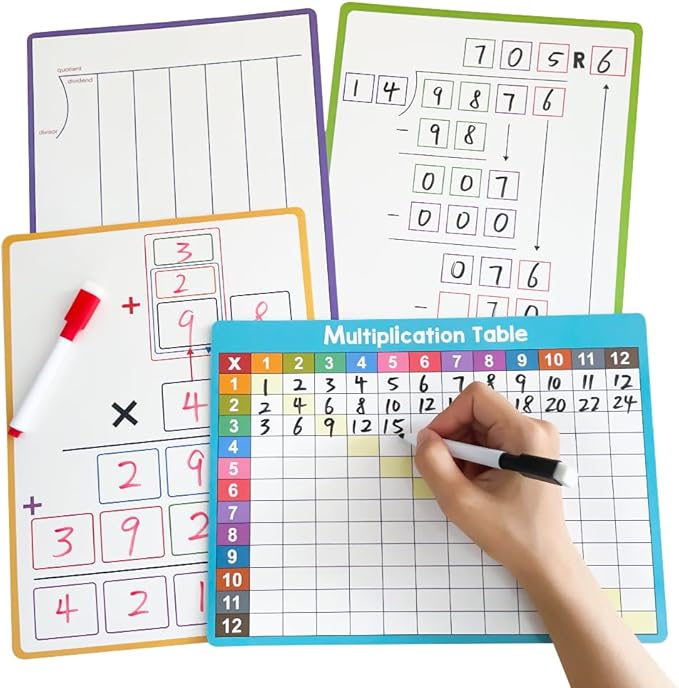 Lachilly Double Sided Dry Erase Handwriting Practice Board Multiplication and Division Board, 2-Digit Multiplication, Long Division, Home School Classroom Students Math Manipulatives Teaching Aids