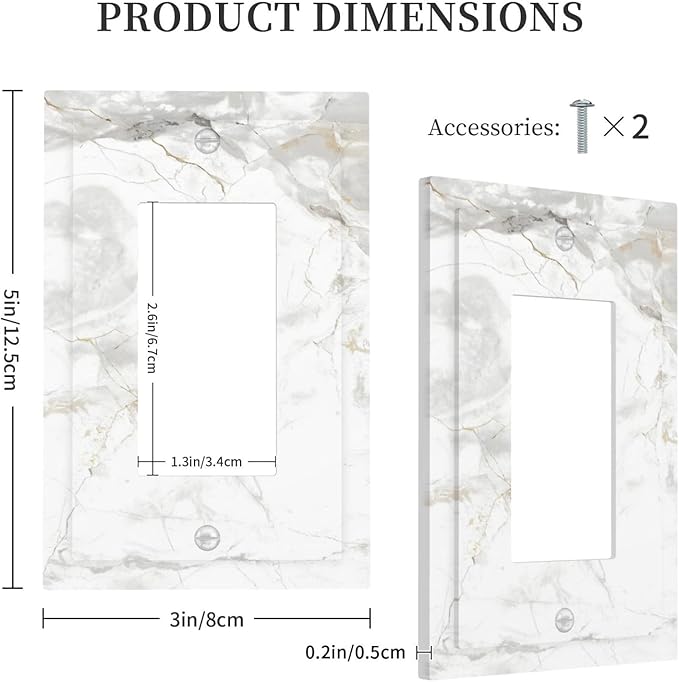 White Marbling Golden Stream Lines Print Decorative Outlet Covers 1 Gang Single Rocker Light Switch Cover Plate Wall Plates GFCI Faceplate for Bathroom Kitchen Decor