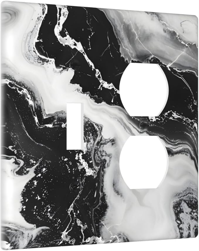 Ink Painting Marble Black White Abstract Luxurious Print Wallplates 1 Toggle 1 Duplex Switch Plate Electrical GFCI Faceplate Decorative Light Switch Covers for Kitchen Office Decor