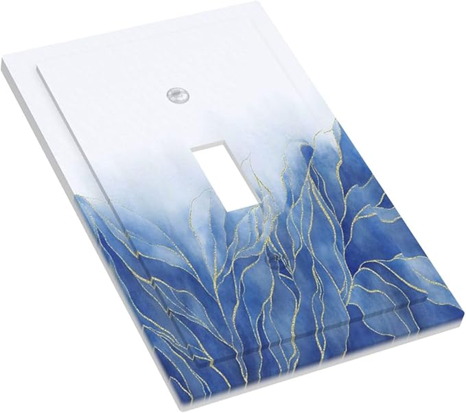 Light Switch Cover Plate Blue Gold Leaf Marble Modern Abstract 1 Gang Single Toggle Decorative Switch Plates Wall Plates Electrical Faceplate Socket Covers for Kitchen Bathroom Decor
