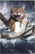 Decorative Light Switch Plate Covers Funny Cat Sea Ship Ocean Billow Wave Novelty 1 Gang Wall Plate Single Toggle Switch Cover Plate Jumbo Electrical Switchplate Receptacle Faceplate
