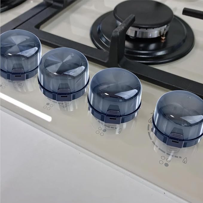 Stove Knob Safety Covers - Child Oven Safety Knobs Guard Covers 5pcs Non-Universal Large Gas Stove Knob Cooker Protective Upgraded Double Buckle for Kids Baby Pets (Black, 8.98x5.43cm)