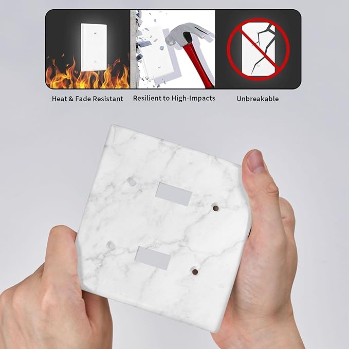 Faux White Marble Printed Double Light Switch Cover Plates Decorative 2 Gang Wall Plate Double Toggle Lightswitch Cover