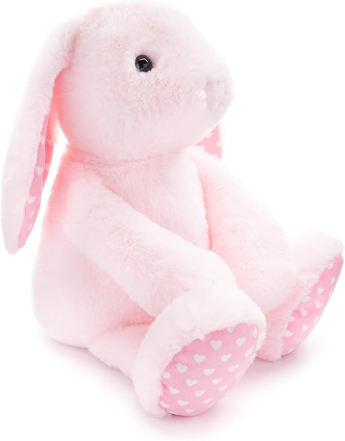 WEIGEDU Pink Rabbit Bunny Stuffed Animal Plush Toys with Floppy Ears & Heart Print for Lover, Kids, Boys, Girls, Babies - Perfect Birthday Nursery Décor Easter Christmas Bedtime Gift