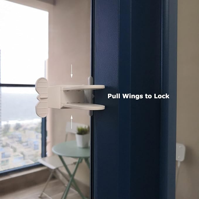 Child Safety Lock for Sliding Glass Door, Slide Closet Doors | Baby Proof Windows Locks | No Tools, Drilling Needed (4 Pack, White)