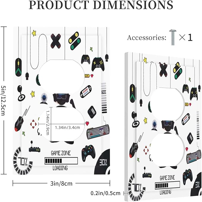 1 Gang Outlet Plate Duplex Decorative Outlet Covers Video Game Decor Gamer Room Electrical Receptacle Lightswitch Faceplate 5" X 3"
