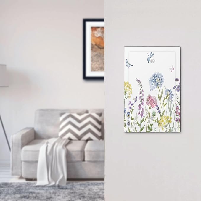 Colorful Wildflowers Dragonfly Lavender Butterfly Insect Light Switch Cover Plate 1 Gang No Device Blank Electrical Wall Plates Faceplate Decorative Switch Plate Covers for Bedroom Living Room Decor